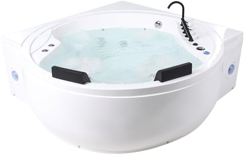 Luxus LED Whirlwanne Eckbadewanne Spa weiß große Wanne mit Massage Bluetooth-Lautsprecher 225 x 160 cm Manresa