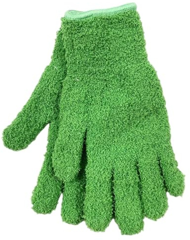 Ludom 1Pair Microfiber Dusting Gloves, Reusable Washable Coral Fleece Cleaning Mittens for Blinds Plants Windows Mirrors Lamps Car Washing (Dark Green)