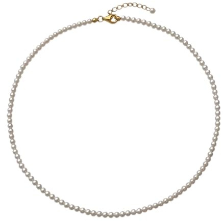 SREFGAS Weiß Perlenkette für Damen Verstellbar 40+5 CM Faux Perlen Kette Layered Choker Women Pearl Necklace 1 Stk
