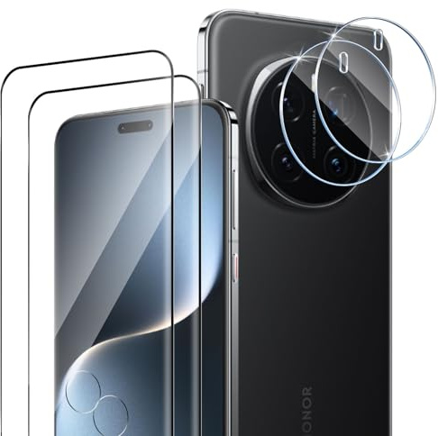 HidWee Protection Écran Compatible avec Honor Magic 7 Pro, 2+2 Pièces Verre Trempé [3D Couverture Complète]+ Caméra Arrière Protecteur, 9H Dureté HD Sans Bulles Anti-rayure Protection Décran