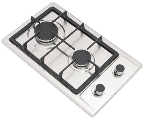 Gaskochfeld 2 Flammig, Edelstahl Campingherd mit Druckminderventil | LPG/NG Einbauherd Gas Einbau Outdoor Gasherd (3 kW + 1,75 kW), Autark Gaskochfeld für Wohnmobil Küche Camping