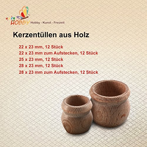 Kerzentüllen aus Holz, 12 Stück (22 x 23 mm, Ø innen: 15 mm für Pyramidenkerzen)