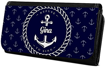 Geldbörse mit Namen Gina - Design Anker - Brieftasche, Geldbeutel, Portemonnaie, personalisiert für Damen und Herren
