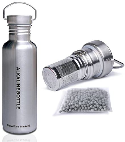 GlobalCareMarket Bouteille d'eau alcaline en acier inoxydable ioniseur d'eau pour améliorer naturellement l'eau potable 680 ml