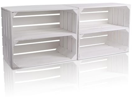 CHICCIE 2 Set Vintage Holzkiste Weiß 50x40x30cm Langes Regal - Schuhregal Weinkisten ObstkistenHolzkisten Kisten Regale