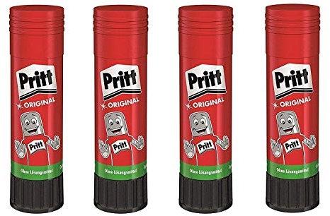 Pritt Klebestift, transparent, auswaschbar, ablösbar, ohne Lösungsmittel (4 Stück, 22g)