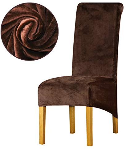 LANSHENG Samt Stuhlhussen 2er Set, Abnehmbare Waschbar Stuhlbezug XL, Braun | Stretch Stuhlhussen für Esszimmer Küche Restaurant