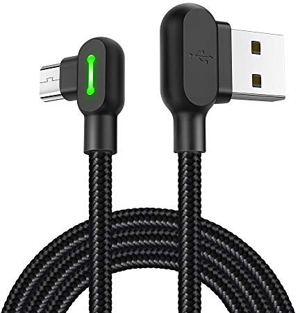 Mcdodo - Câble Coudé 90 Degrés USB - MicroUSB 1,2 m, Noir, avec LED en Nylon Tressé