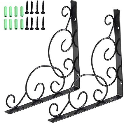 20cm/25cm Black Wrought Iron Triangle Bracket Wall Support Shelf Partition Bracket Bracket, With Installation Accessories, Suitable For Dish Rack/shelf/book Shelf