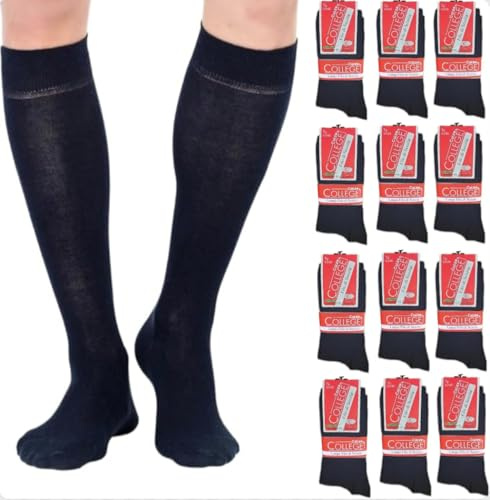 calze college 12 paia Calze Lunghe Uomo Cotone Filo di Scozia Elasticizzato, Calze Uomo Lunghe Eleganti per Lavoro D'Ufficio, Calzini in Tessuto Fresco e Traspirante, Manifattura Made in Italy
