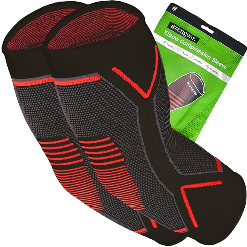 aZengear Ellenbogen-Bandage (Paar) Kompressionsbandage | Linderung von Gelenkschmerzen bei Sehnenentzündungen, Arthritis, Golf- und Tennisspielern, Fitness, Gewichtheben (Schwarz mit Rot, S)