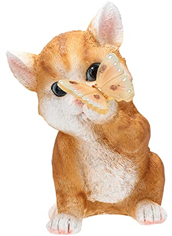 SOLUSTRE Dekofigur Solarleuchte Katze Figur Stil A Kunstharz Katze mit Schmetterling Solar Gartenlampe Garten Ornament mit Beleuchtung Rasen Terrasse Landschaft Lampe Party Dekoration