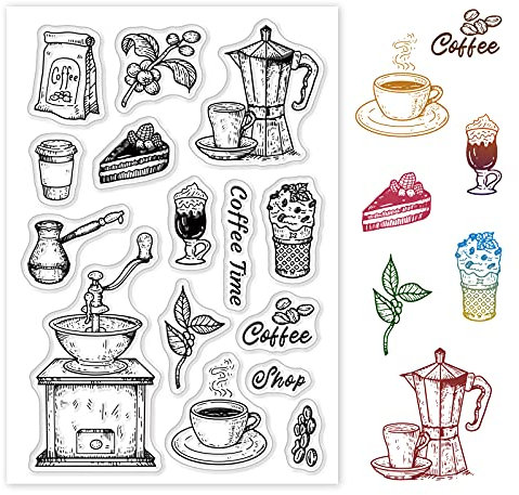 GLOBLELAND Kaffee Vintage Transparent Silikon Stempel Klare Stempel Silikonstempelkarten für Kartenherstellung und DIY Scrapbooking