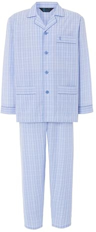 El Búho Nocturno Pyjama Homme Long Popeline Mélange - Veste Manches Longues Boutonné Rayures Carreaux Classique Elegant - Ensemble Hôpital Grandes Tailles S-5XL, 60% Coton, 40% Pol., Bleu 1526, 3XL