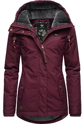 Ragwear Damen warme Winterjacke kurz mit Kapuze Monade Intl Wine Red22 Gr. XL