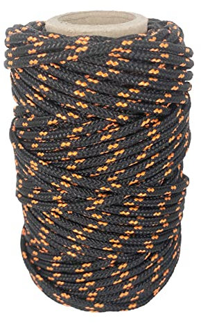 Cordon en Polyester 3mm * 25m. Cord Paracord Resistente pour Exterieur, Bracelet, Jardin et Bricolag. Noir avec Orange
