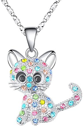 jagosen Cat Necklace Silver Necklaces for Women Colorful Cute Pendant Short Necklace Jewelry Gifts for Women Girls Cat Lovers