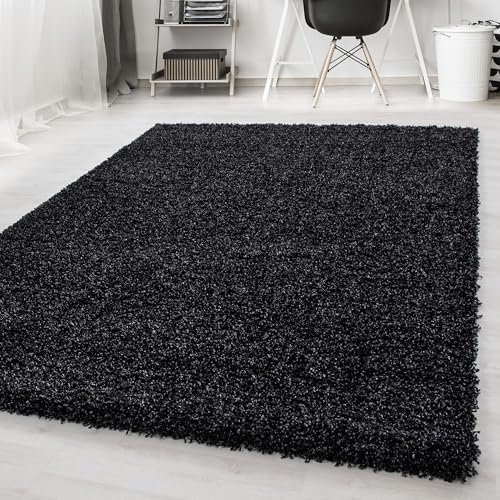 Carpetsale24 Teppich Wohnzimmer Shaggy Flokati Einfarbig Design 80 x 150 cm Anthrazit - Hochflor Teppich Schlafzimmer Pflegeleicht Super Weich Flauschiger Teppich Langflor 50 mm Florhöhe Läufer Flur