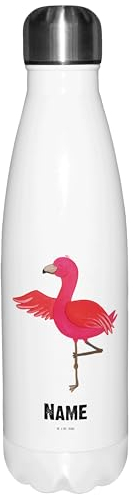 Mr. & Mrs. Panda Personalisierte Thermosflasche Flamingo Yoga - Personalisierte Geschenke, Achtsamkeit, Aufregen, Namaste, Robuste Thermosflasche