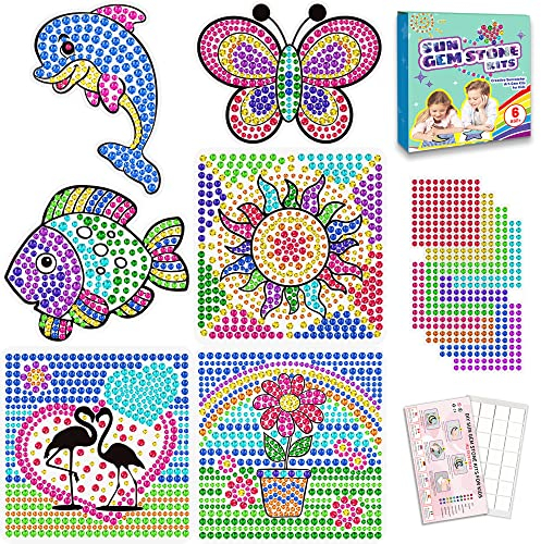 6 Stück Sonnenfänger Kits für Kinder Alter 6 7 8 9 10,DIY Diamant Malerei Kit Schmetterling Sonnenblume Delfin für Mädchen Alter 6+,5D Edelstein Diamant Fenster Kunst Handwerk Kits für Jungen