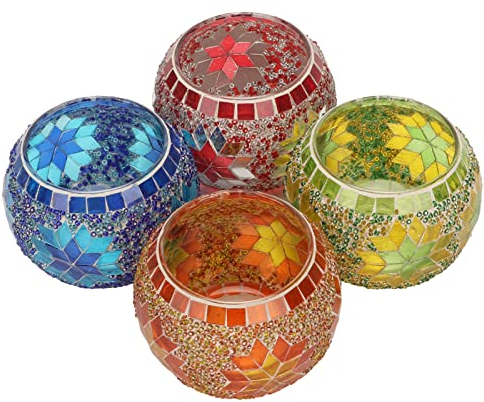 4 Stück Mosaik-Kerzenhalter aus Glas, Bunter Mosaik-Stil, Auffälliger Mehrzweck-Kerzenhalter aus Glas, Romantische Mosaik-Teelichthalter, Dekoration das Abendessen in der