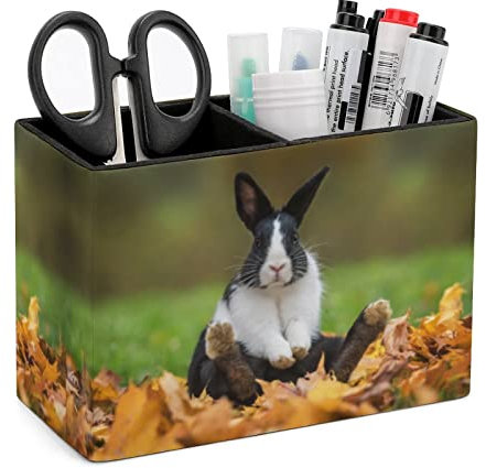 Niapessel Pot à crayons pour bureau, porte-stylos en forme de lapin amusant pour le bureau, l'école, l'université - En cuir