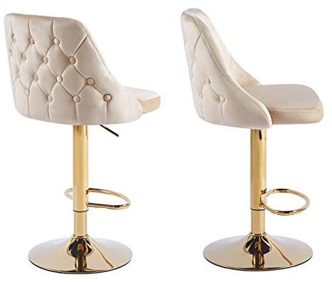 HYGRAD® Velvet Bar Stools Height Adjustable Swivel Soft Padded Velvet Kitchen Home Counter stools Kitchen Island Breakfast Stools (2, Cream/Gold)