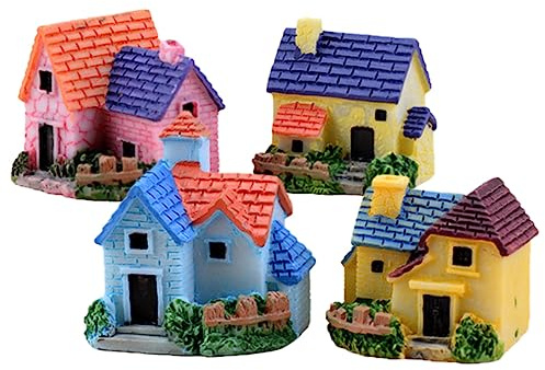 STOBOK Miniaturhaus Deko Harz Figuren 4 Stück Kleiner Haus Ornament für Puppenhaus Mikro Landschaft Schreibtisch und Garten Stabile und Langlebige Harz Deko für Kreative Dekorationen Zuhause