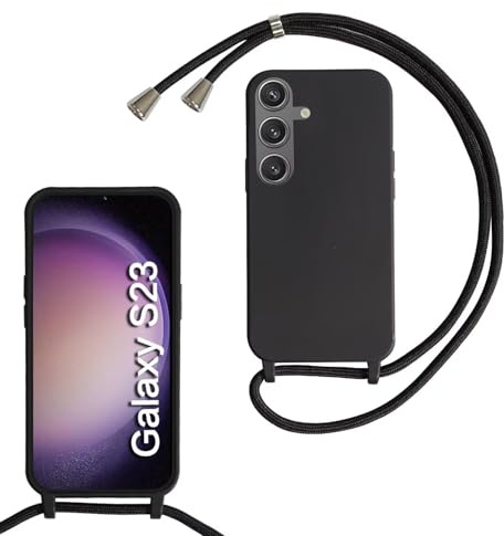 SLWYF Kompatibel mit Samsung Galaxy S23 Hülle, Handykette Hülle Silikon Seil Necklace Handyhülle mit Kordel Tasche TPU Bumper Schutzhülle für Galaxy S23 - Schwarz
