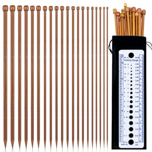 20 Stück Holzstricknadeln Set, 10 Größen, Knitting Needles Wood, Bambus Stricknadeln (2.0-8.0mm)