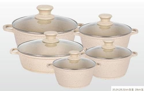 Batterie de cuisine 10 pièces Induction, en Revêtement anti-adhésif, Set de Casseroles, Lot de Casseroles, Set de Cuisine, Ustensiles de cuisines, Tous Feux (Beige)
