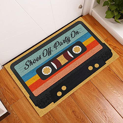 Indoor Entrance Porch Welcome Funny Non-Slip Doormat - Mixtape Shoes Off Party On Cassette Design - Gift for Music Lovers Home Decor - Warm House Welcome Mat 30X18 Inch