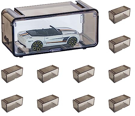 10 Stück 1/64 Auto-Modell-Vitrine, klare Acryl-Vitrine für Automodelle, Maßstab, Streichholz-Box, Radvitrine, Auto-Garage, Vitrine für Maßstab 1/64, 1/156 1/89 1/185 1/90 1/136 1/73 1/70 1/80 (Grau)
