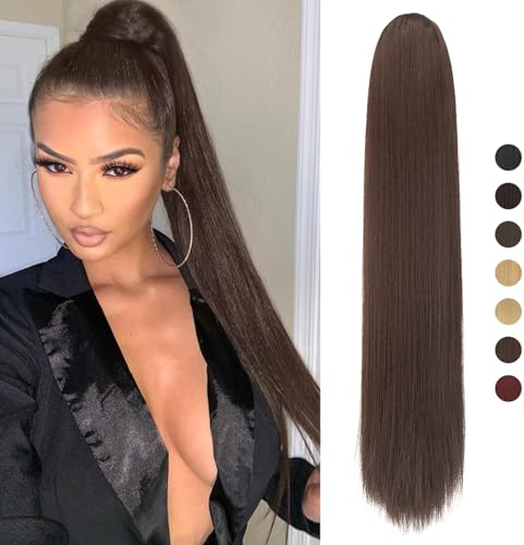 Sofeiyan Pferdeschwanz Haarteil Haarverlängerung mit Kordelzug 70cm Langer Gerade Zopf Pferdeschwanz Natürlicher Weicher Haarverlängerung Synthetische Ponytail Extension für Frauen