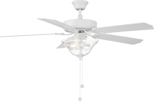 Meridian M2019WHRV Traditional 52 Ceiling Fan with Pull Chain, Reversible White/Weathered Patina Blades, White Finish