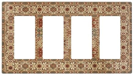 Placca decorativa per interruttore della luce, stile vintage, bohémien, floreale, mandala, sabbia, marrone, 4 gang, decorazione per interruttore elettrico, per bagno, camera da letto