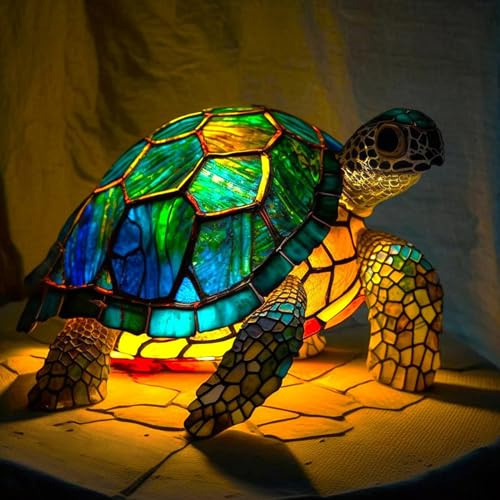 Vintage Tier-Tischlampe, bunte Nachttischlampen aus Kunstharz, als Dekoration in Tierform, Tiffanie-Stil, farbige Glaslampe, Nachttischlampe, Schildkröte