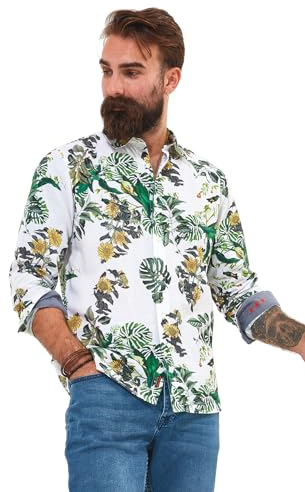 Joe Browns Herren Sunflower Monstera Leaf Print Langarmshirt Hemd, weiß, XL