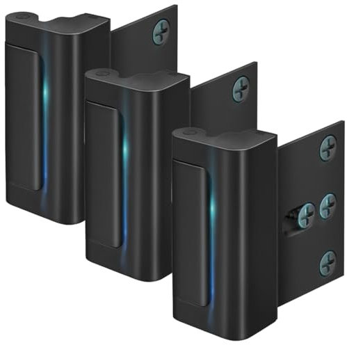 A-Four - Cerradura de refuerzo de puerta de seguridad para el hogar, 3 unidades, aleación de aluminio duradera, soporta 800 libras de fuerza, cerraduras de seguridad para puertas familiares y niños