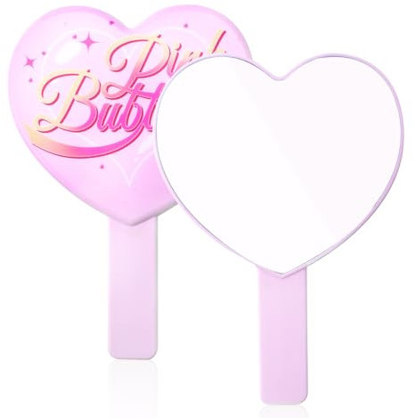 VinBee Miroir à main en forme de cœur - Petit miroir avec règle - Portable - Pour femme - Rose - Cadeau pour femme - Pour la Saint-Valentin, un anniversaire - Rose doux