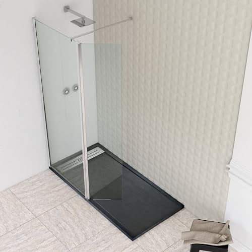 NEBADOON | Mamparas de Ducha Fija con Cristal Abatible - Mampara Ducha Fija - Cristal templado 8 mm - Antical - Perfilería Plata Brillo - 90 cm (Fijo) + 40 cm (Abatible) Ancho x 200 cm Alto