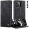 owlhold Handyhülle für iPhone 13 Hülle, Premium Lederhülle Weiches Vintage-Nubukleder Faltbare Ständer Klapphülle Kartenfach Standfunktion stoßfest Schutzhülle für iPhone 13 -Schwarz