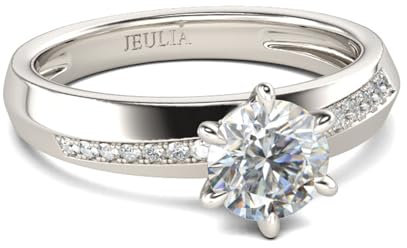 Jeulia Rundschliff-Damenring aus 925er-Sterlingsilber, einfache Verlobung, Jahrestag, Versprechen, Bandringe mit Schmuckschatulle für Jahrestag, Weihnachten Valentinstag (Silber, 58(18.5))