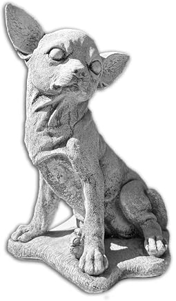 FABRIQ Sitzender York Tiere Figur, Realistische Gartenfigur aus wetterfestem Steinguss, 30 cm Höhe, 5,5 kg Gewicht, frostbeständig,