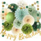 Olive Sage Green Birthday Party Decorations Sage Birthday Party Décor Tissue Paper Pom Poms Flowers Paper Fans Circle Dot Garlands Olive Green Party Neutral Birthday Decorations for Women Girls Boys