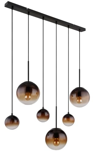 Pendelleuchte Esszimmerlampe Hängeleuchte Deckenlampe Wohnzimmerleuchte, Metall Glas amber rauchfarben schwarz, 3x E27 3x G9, 6 Flammig, H 117 cm