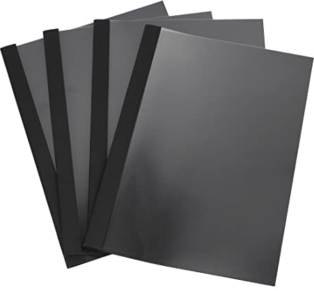 RAYSON Cubiertas térmicas A4, multitamaño: 2 mm, 3 mm, 4 mm, 6 mm, 12 mm, transparente/negro, pack de 25