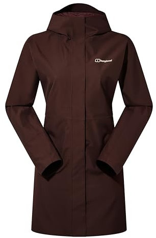 Berghaus Women's Omeara Long Length Waterproof Shell Jacket | Durable | Breathable Rain Coat, Cedar Brown, 12