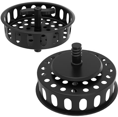 EXAKEY Colador y tapón para fregadero de cocina de repuesto para drenaje estándar de 3-1/2 pulgadas, color negro mate, paquete de 2