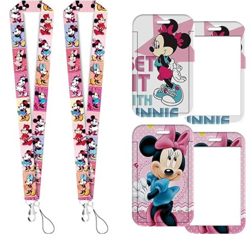 2Pcs Anime Lanière avec Porte-Cartes, Lanyard Ensembles, Cartoon Dessin Lanyard avec Porte Badges, Courroie de Cou de Lanièrela, pour Clés Carte d'identité L'école Bureau Carte de Bus
